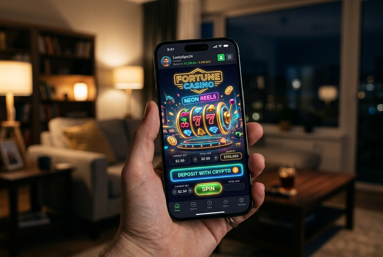 Nowoczesny interfejs kasyna online na smartfonie z opcjami krypto
